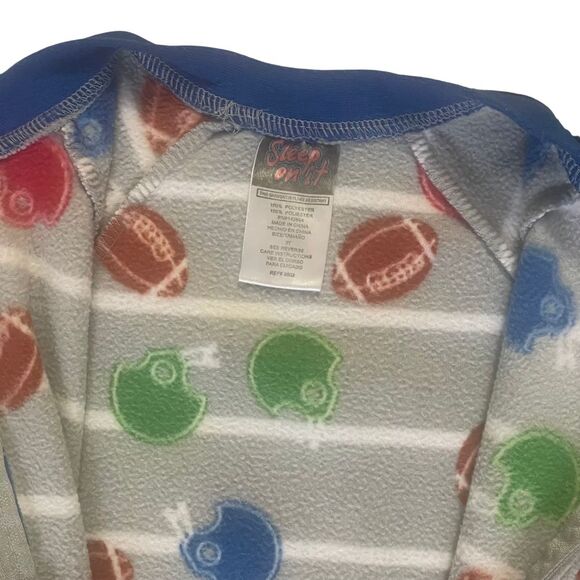 Football Print & Bear Face Fleece Footed Pajamas Costume Zip Closure 2Pk Size 3T - Picture 10 of 14